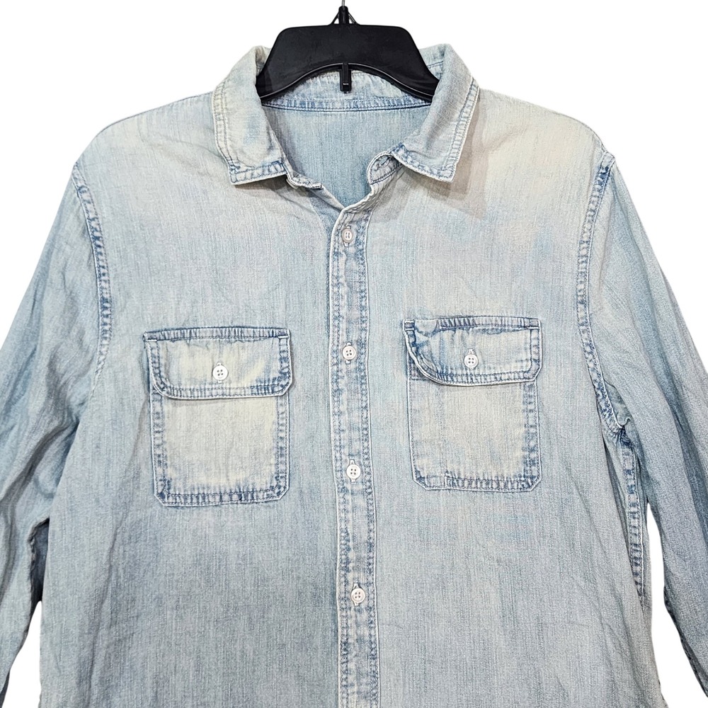 AG Adriano Goldschmied Mens Chambray Button Down Shirt Light Wash Cotton Medium - Picture 3 of 8